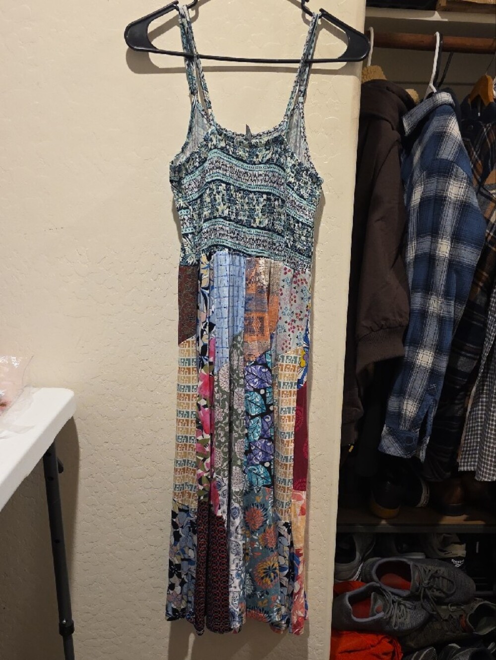 Blue Sky Multicolor Patchwork Maxi Dress - Blue, Pink, Yellow, Cream, Red - Picture 4 of 7